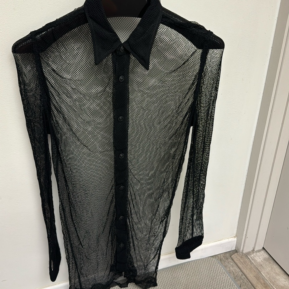Rare vintage authentic runway Istante by Versace 1990s mesh dress shirt  slim M